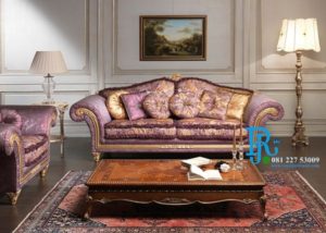 Kursi Sofa Tamu Klasik Ukir Duco Emas Purple