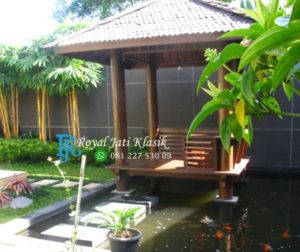 Gazebo Kayu Kelapa Minimalis Taman Rumah