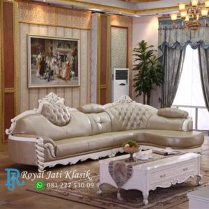 Set Sofa Tamu L Ukir Mewah Duco Putih